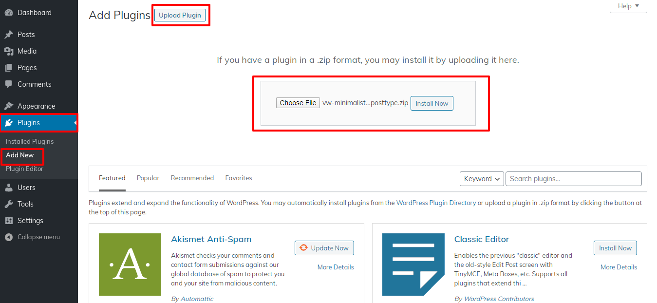 Image showing for how to upload plugin folder